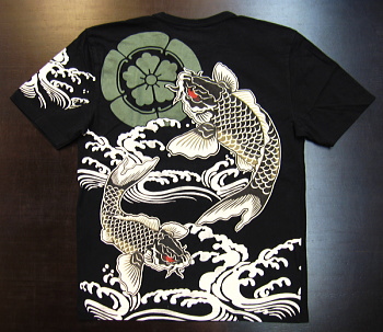 和柄半袖Tシャツ 荒波に鯉・家紋